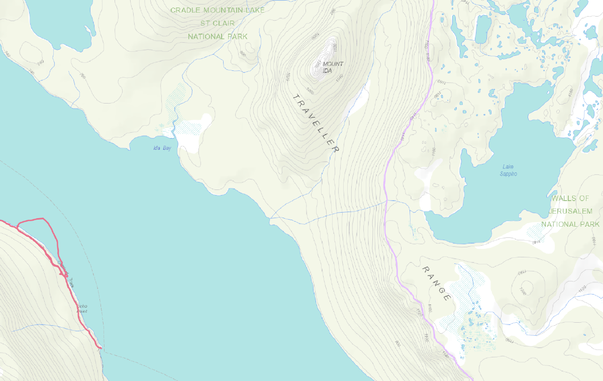 A map of Lake St Clair. The GPS route only goes a very small way across the lake