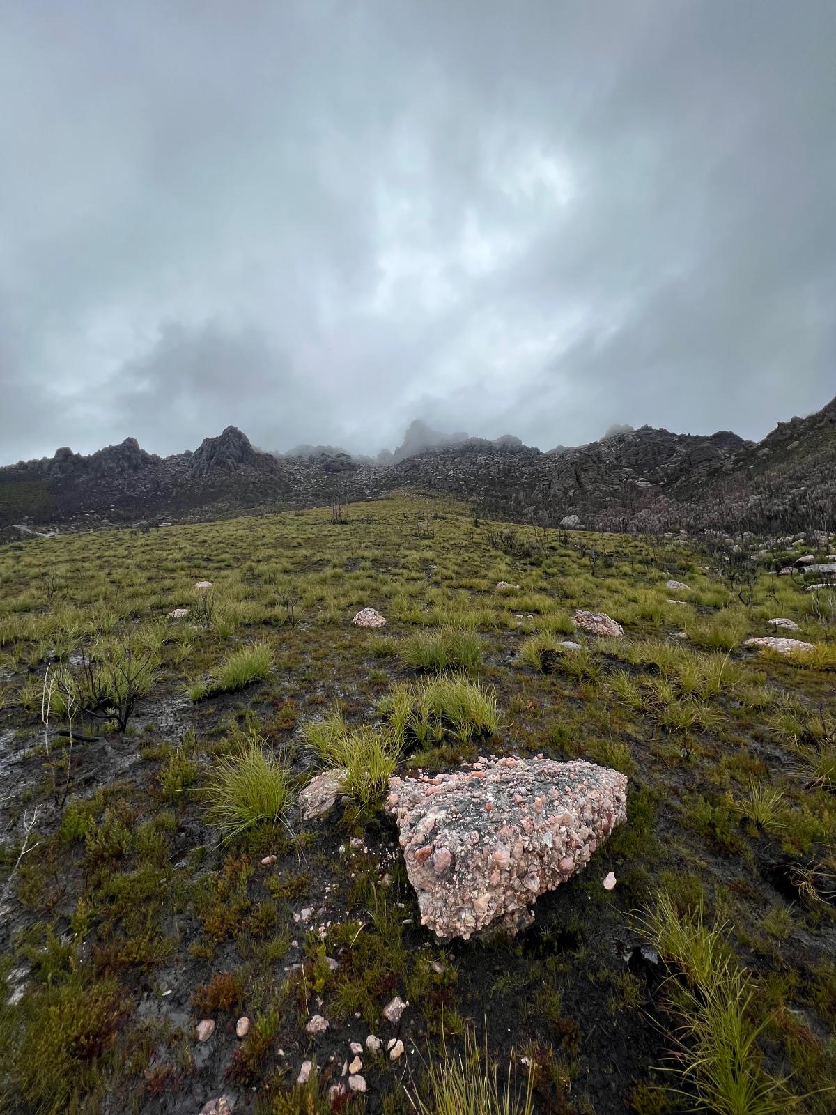 A rock with The Thumbs in the background